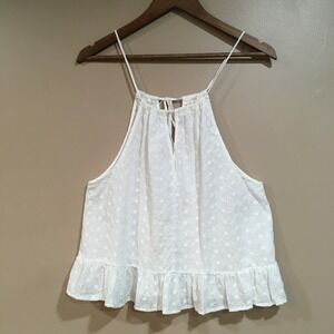Caution To The Wind Eyelet Ruffle Halter Top Womens M White Boho Cottage Coastal